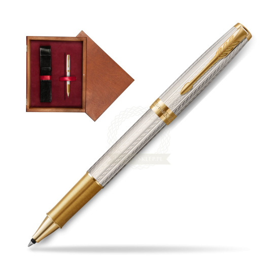 Pióro kulkowe Parker Sonnet Premium Silver Mistral GT w pudełku drewnianym Mahoń Single Bordo