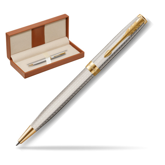 Długopis Parker Sonnet Premium Silver Mistral GT w pudełku classic brown