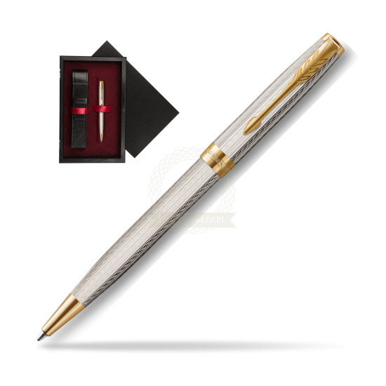 Długopis Parker Sonnet Premium Silver Mistral GT w pudełku drewnianym Czerń Single Bordo