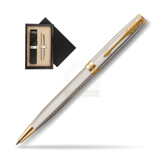 Długopis Parker Sonnet Premium Silver Mistral GT w pudełku drewnianym Czerń Single Ecru