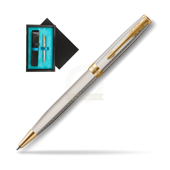 Długopis Parker Sonnet Premium Silver Mistral GT w pudełku drewnianym Czerń Single Turkus