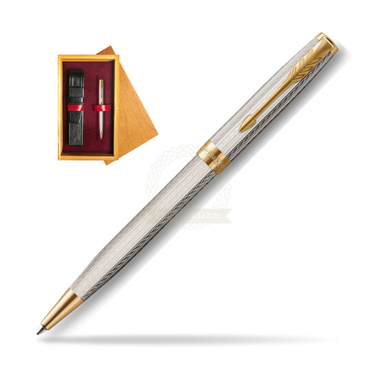 Długopis Parker Sonnet Premium Silver Mistral GT w pudełku drewnianym Honey Single Bordo
