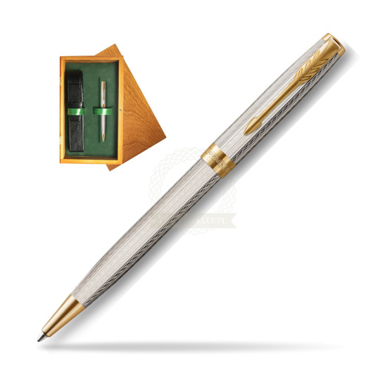 Długopis Parker Sonnet Premium Silver Mistral GT w pudełku drewnianym Honey Single Zieleń