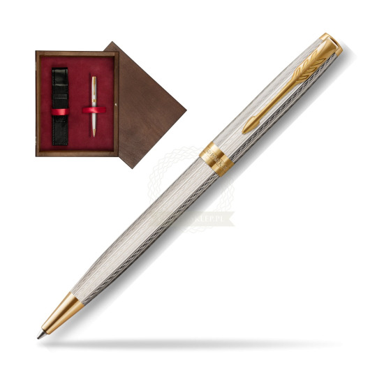Długopis Parker Sonnet Premium Silver Mistral GT w pudełku drewnianym Wenge Single Bordo