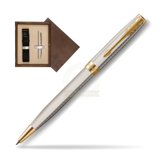 Długopis Parker Sonnet Premium Silver Mistral GT w pudełku drewnianym Wenge Single Ecru