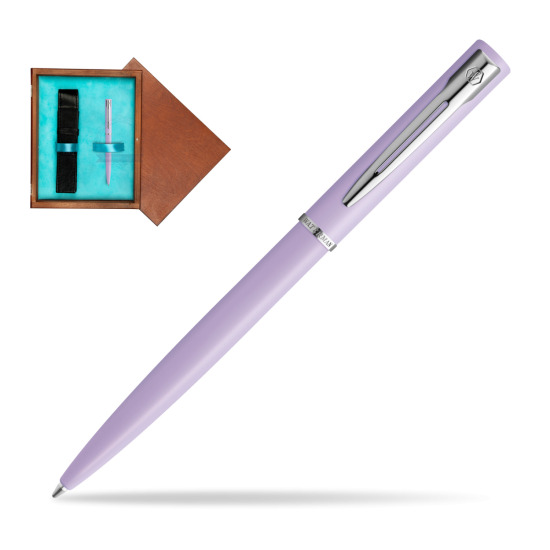 Długopis Waterman Allure Pastel Fioletowy w pudełku drewnianym Mahoń Single Turkus