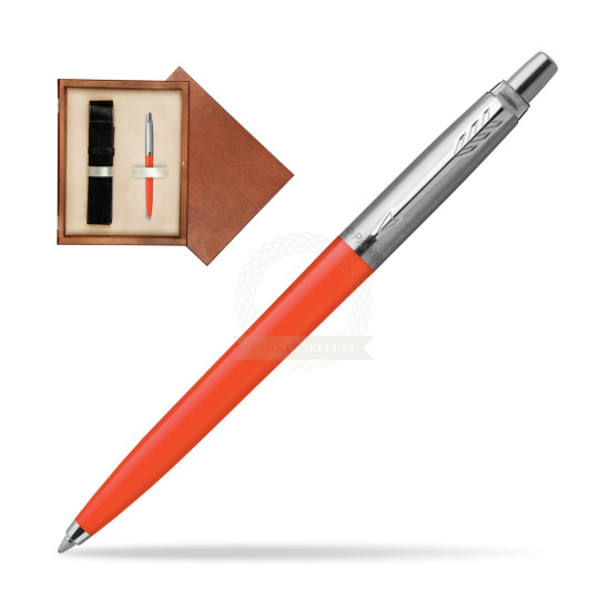 Długopis Parker Jotter Originals Cynober w pudełku drewnianym Mahoń Single Ecru