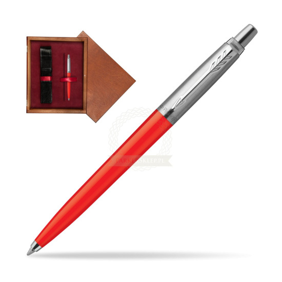 Długopis Parker Jotter SCARLET RED CT w pudełku drewnianym Mahoń Single Bordo