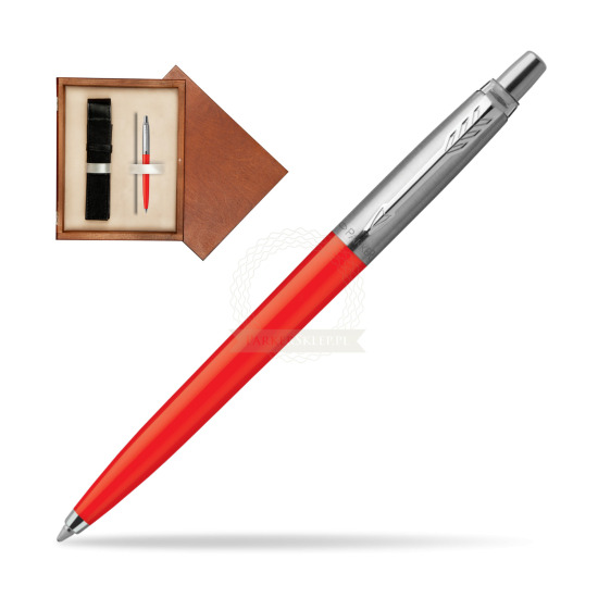 Długopis Parker Jotter SCARLET RED CT w pudełku drewnianym Mahoń Single Ecru