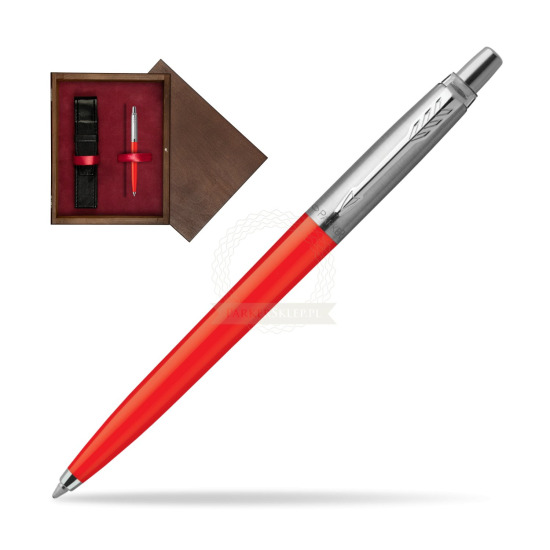 Długopis Parker Jotter SCARLET RED CT w pudełku drewnianym Wenge Single Bordo