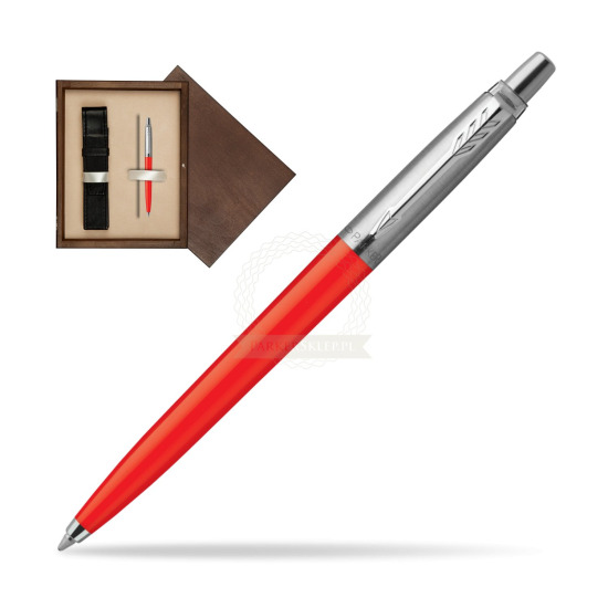 Długopis Parker Jotter SCARLET RED CT w pudełku drewnianym Wenge Single Ecru