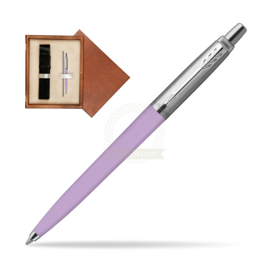Długopis Parker Jotter Originals Pastel Lilac w pudełku drewnianym Mahoń Single Ecru