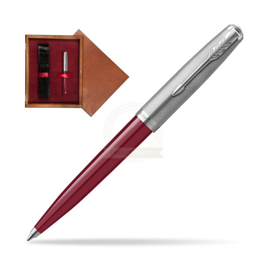 Długopis Parker 51 Burgund CT w pudełku drewnianym Mahoń Single Bordo