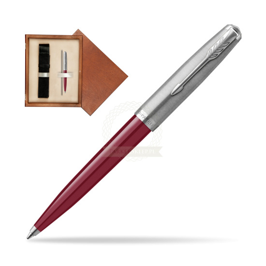 Długopis Parker 51 Burgund CT w pudełku drewnianym Mahoń Single Ecru