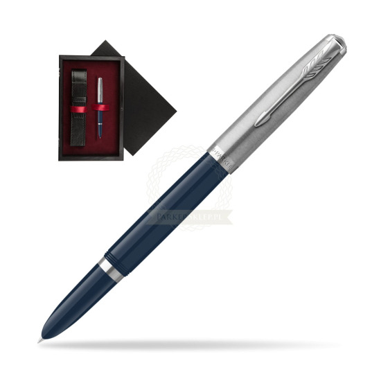 Pióro wieczne Parker 51 Midnight Blue CT w pudełku drewnianym Czerń Single Bordo