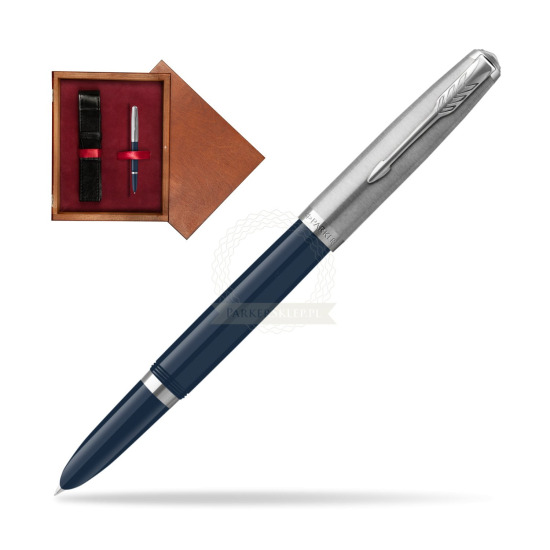 Pióro wieczne Parker 51 Midnight Blue CT w pudełku drewnianym Mahoń Single Bordo