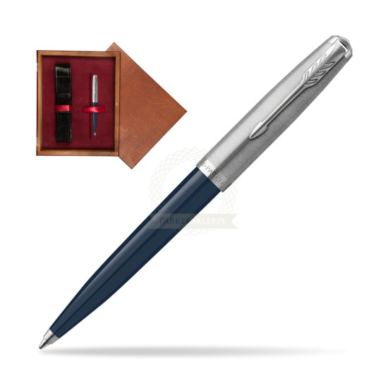 Długopis Parker 51 Midnight Blue CT w pudełku drewnianym Mahoń Single Bordo