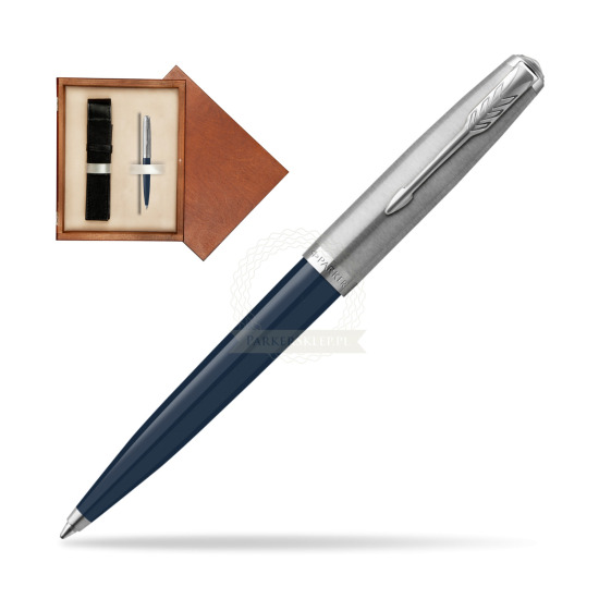 Długopis Parker 51 Midnight Blue CT w pudełku drewnianym Mahoń Single Ecru