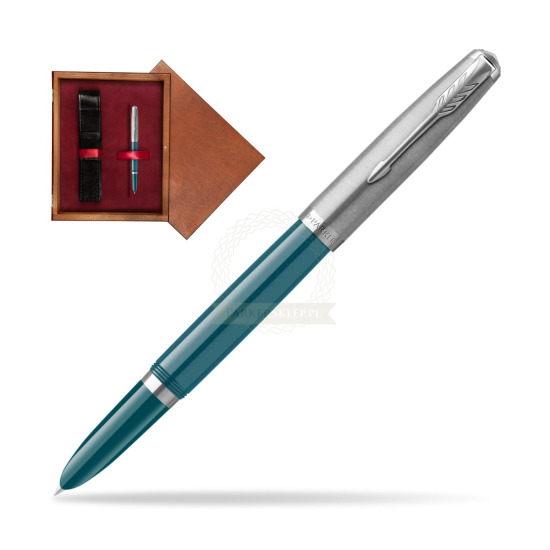 Pióro wieczne Parker 51 Teal Blue CT w pudełku drewnianym Mahoń Single Bordo