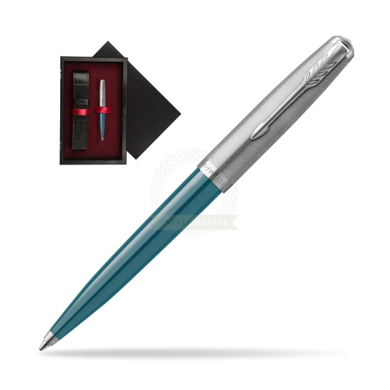 Długopis Parker 51 Teal Blue CT w pudełku drewnianym Czerń Single Bordo