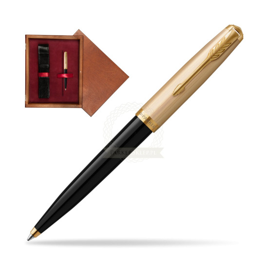 Długopis Parker 51 Deluxe Black GT w pudełku drewnianym Mahoń Single Bordo