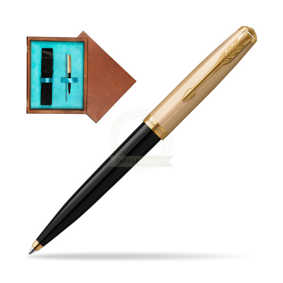 Długopis Parker 51 Deluxe Black GT w pudełku drewnianym Mahoń Single Turkus
