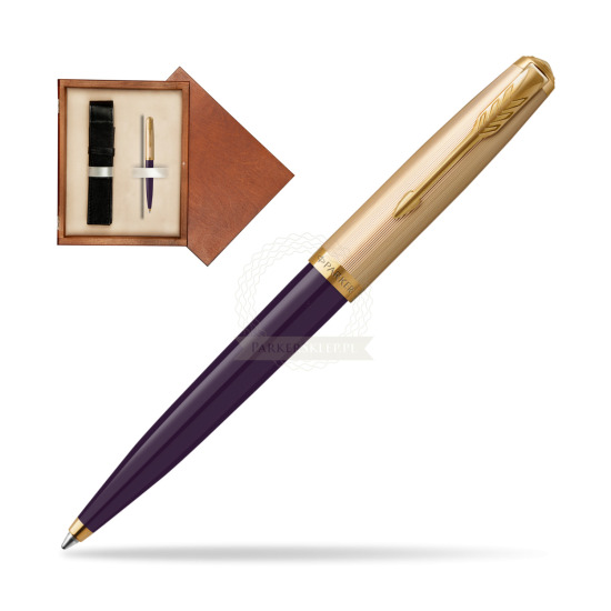 Długopis Parker 51 Deluxe Plum GT w pudełku drewnianym Mahoń Single Ecru