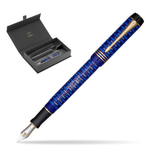 Pióro wieczne Parker Duofold 100th Lapis Lazuli GT w oryginalnym pudełku Parker, wsuwane etui