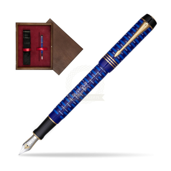 Pióro wieczne Parker Duofold 100th Lapis Lazuli GT w pudełku drewnianym Wenge Single Bordo