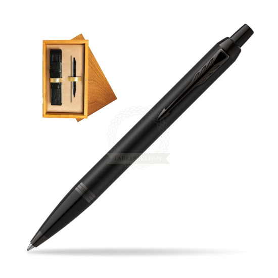 Długopis Parker IM Achromatic Black w pudełku drewnianym Honey Single Ecru