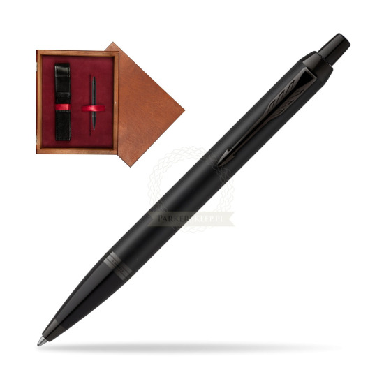 Długopis Parker IM Achromatic Black w pudełku drewnianym Mahoń Single Bordo