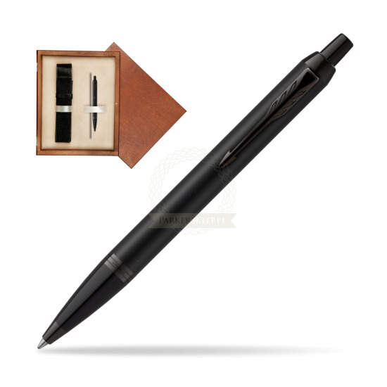 Długopis Parker IM Achromatic Black w pudełku drewnianym Mahoń Single Ecru