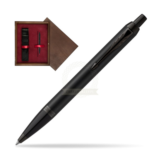 Długopis Parker IM Achromatic Black w pudełku drewnianym Wenge Single Bordo