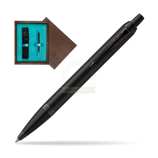Długopis Parker IM Achromatic Black w pudełku drewnianym Wenge Single Turkus
