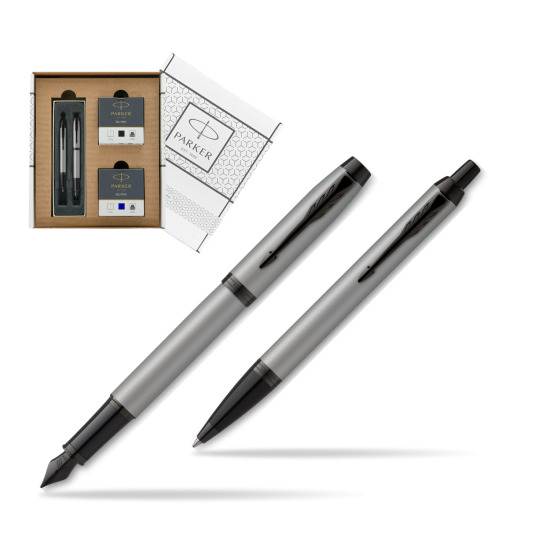 Zestaw Prezentowy Parker Pióro wieczne + Długopis IM Achromatic Grey w białym pudełko Parker Eco