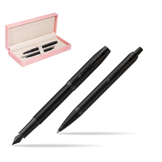Zestaw Prezentowy Parker Pióro wieczne + Długopis IM Achromatic Black w różowym pudełku zamszowym