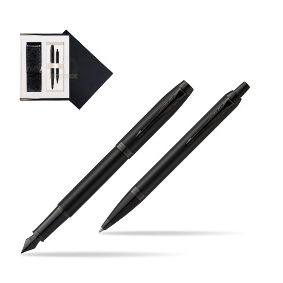 Zestaw Prezentowy Parker Pióro wieczne + Długopis IM Achromatic Black w czarnym pudełku zamszowym