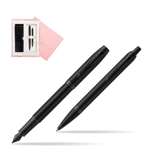 Zestaw Prezentowy Parker Pióro wieczne + Długopis IM Achromatic Black w różowym pudełku zamszowym