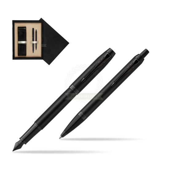 Zestaw Prezentowy Parker Pióro wieczne + Długopis IM Achromatic Black w pudełku drewnianym Czerń Double Ecru