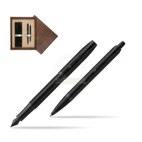 Zestaw Prezentowy Parker Pióro wieczne + Długopis IM Achromatic Black w pudełku drewnianym Wenge Double Ecru