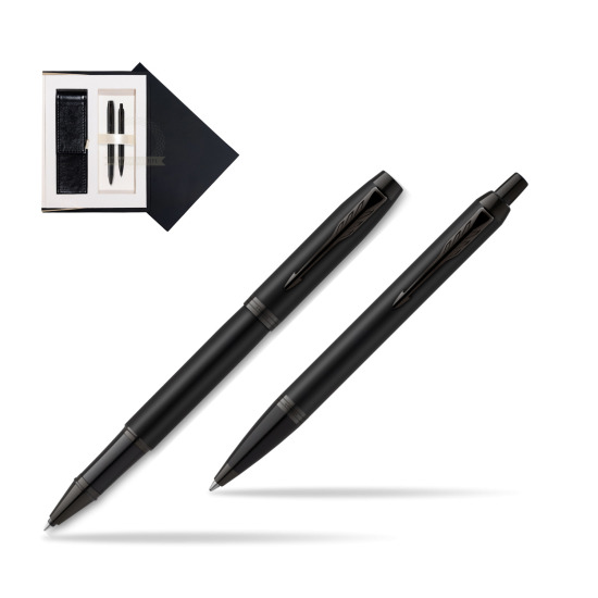 Zestaw Prezentowy Parker Pióro kulkowe + Długopis IM Achromatic Black w czarnym pudełku zamszowym