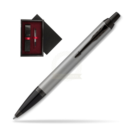 Długopis Parker IM Achromatic Grey w pudełku drewnianym Czerń Single Bordo