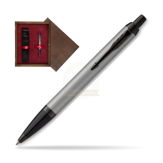 Długopis Parker IM Achromatic Grey w pudełku drewnianym Wenge Single Bordo