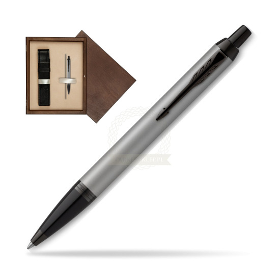 Długopis Parker IM Achromatic Grey w pudełku drewnianym Wenge Single Ecru