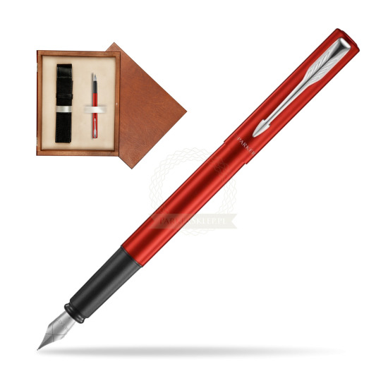 Pióro wieczne Parker Vector XL Red CT w pudełku drewnianym Mahoń Single Ecru