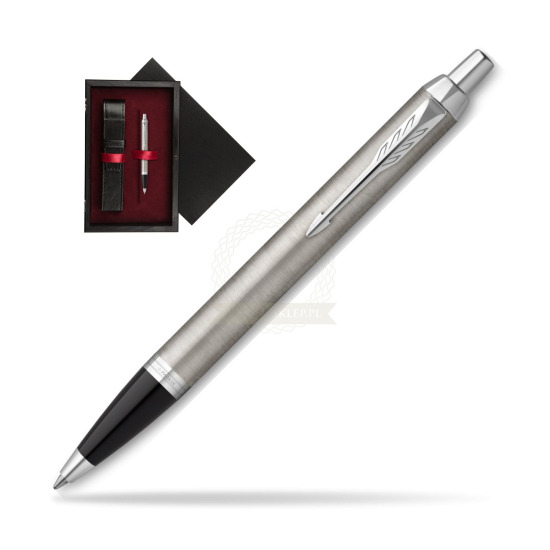 Długopis Parker IM Essential Stainless Steel CT w pudełku drewnianym Czerń Single Bordo