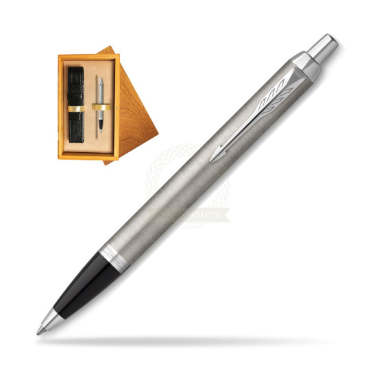Długopis Parker IM Essential Stainless Steel CT w pudełku drewnianym Honey Single Ecru