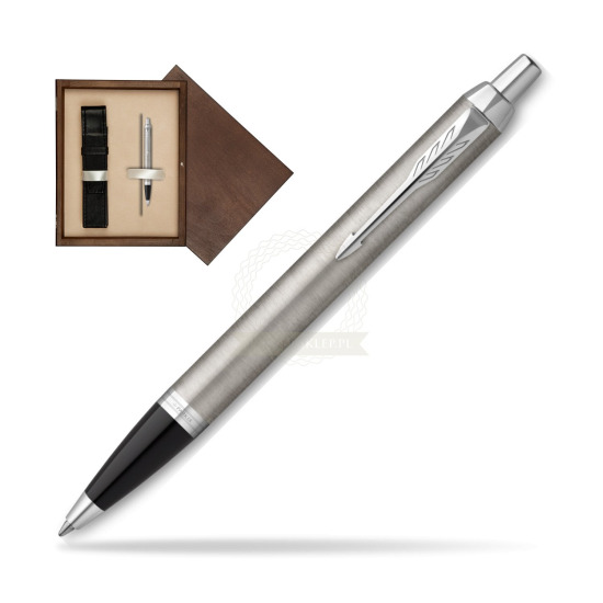 Długopis Parker IM Essential Stainless Steel CT w pudełku drewnianym Wenge Single Ecru