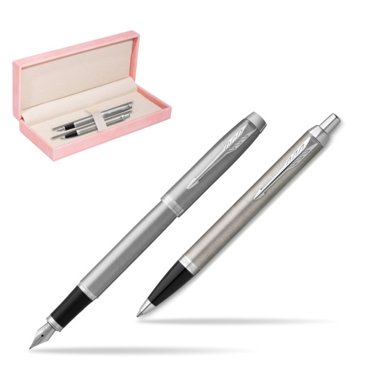 Zestaw Prezentowy Parker Pióro wieczne + Długopis IM Essential Stainless Steel CT w różowym pudełku zamszowym
