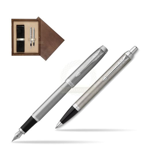 Zestaw Prezentowy Parker Pióro wieczne + Długopis IM Essential Stainless Steel CT w pudełku drewnianym Wenge Double Ecru